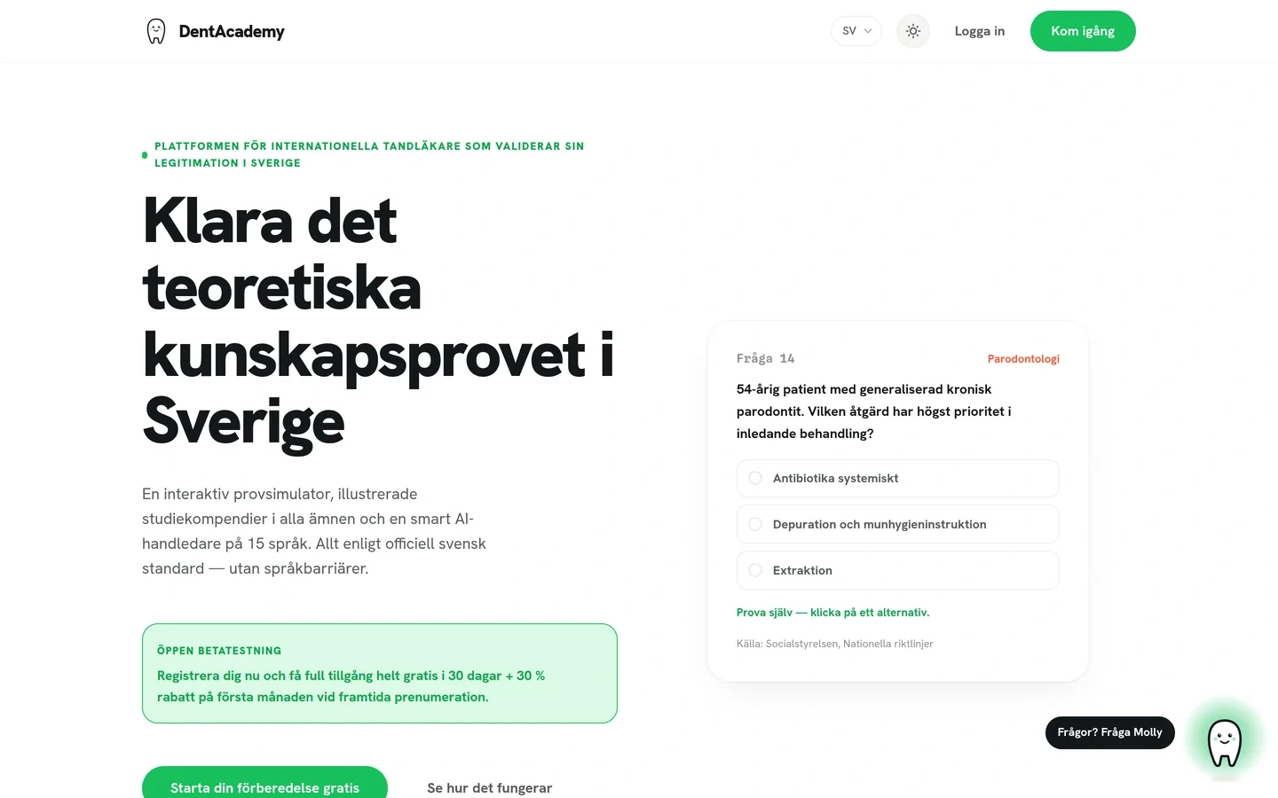 DentAcademys startsida på dator