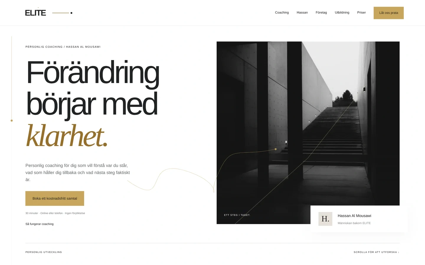 ELITE-webbplatsens startsida på dator