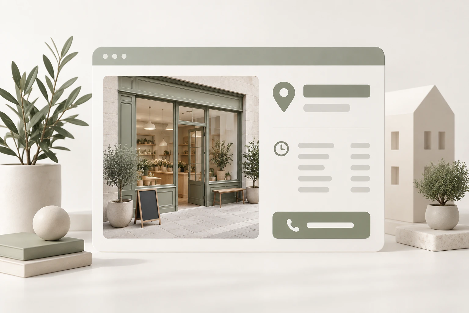 Konceptillustration av en lokal företagsprofil med platsmarkör och informationsfält.
